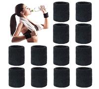 LHKJ 12 Pcs Muñequera Deportiva Pulsera Elástica Atlética, Pulseras Sweatband, Muñequeras Deportivas Absorbe el Sudor para Fútbol, Running, Baloncesto, Tenis ect, Negro