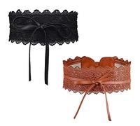 LHKJ 2 Pcs Cinturón de Encaje y Cuero Ajustable para Mujer para Vestido, Fiesta, Boda ect