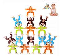 LHKJ Equilibrio Bloques de Madera de Apilamiento Bloque de Construccion, Monos Madera Bloques de Apilamiento, para Desarrollar la Inteligencia Infantil