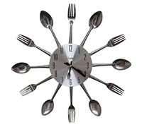 LHKJ Reloj de Pared de Acero Inoxidable, Reloj De Pared con Cuchillo y Tenedor FáCil de Leer, Hogar/Cocina/Oficina/Reloj Escolar 32 * 32 CM