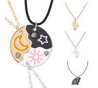 LHOEST Cadena de la amistad para niña y mujer, collar de sol, estrellas, luna, colgante Bff Cadenas para 3 cadenas de la amistad para 3 tríos, cadena de puzle, cadena de amigos, regalos