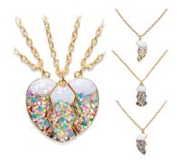 LHOEST Collar de amistad para niñas, niños y mujeres, 3 unidades, cadenas magnéticas para 3 corazones, tríos, cadenas de amistad, puzle, cadena de amigos, colgante dorado