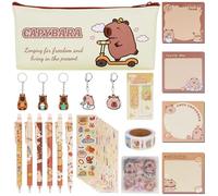 LHOEST Estuche Capibara Papeleria Kawaii 48 Piezas Capybara Estuche Escolar Niña Chico Capybara Bolis Azul Pegatinas Capibara Llavero Cosas de Capibaras Cartoon Estuche de Capibara Pencil Case Cute