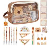 LHOEST Estuche Capibara Papeleria Kawaii 52 Piezas Capybara Estuche Escolar Niña Chico Capybara Bolis Negro Pegatinas Capibara Llavero Cosas de Capibara Reglas Animal Estuche de Capibara Pencil Case