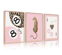 Lhoiplme Arte de pared de guepardo moderno con estampado de leopardo preparado, decoración de pared de habitación de guepardo, póster de 8 bolas, coqueta rosa Y2k, impresión de lujo, imágenes