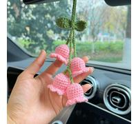 LHOUCHONS Espejo De Coche TulipáN Adorno Colgante para Honda Odyssey,Tejido A Mano Lirio del Valle DecoracióN Interior Accesorio EstéTico,Pink