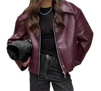 LHSJYG Chaqueta Cuero Mujer Chaqueta de cuero PU for motocicleta for mujer, estilo vintage, manga larga, bombardero, con cremallera, for uso urbano(L)