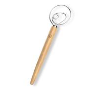 LHU Premium Original - Batidor danés para mejores recetas de masa y pan, acero inoxidable/madera de haya, incluye cepillo de limpieza, grande, 34,3 cm L