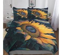 LHXLHXX Juego de ropa de cama con diseño de girasol, universo, 3 piezas, funda nórdica para niña y niño, microfibra, suave, con fundas de almohada, tamaño King (220 x 240 cm)