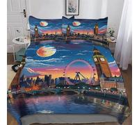 LHXLHXX Juego de ropa de cama con diseño de paisaje urbano de Londres, 2 piezas, ropa de cama para niños y niñas, microfibra agradable funda nórdica + funda de almohada individual (135 x 200 cm)