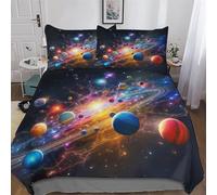 LHXLHXX Ropa de cama de universo colorido, fundas nórdicas de microfibra transpirable, juego de 3 piezas con funda de almohada doble (200 x 200 cm)