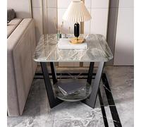 LHXLSH Mesa Lateral De Mármol, Mesita Auxiliar Cuadrada Sofá, 2 Tier Mesa Auxiliar, con Estructura Metálica Mesa Auxiliar, para Sala De Estar, Jardín,Balcón, Exterior(Black B,50 * 50CM/19.6 * 19.6IN)