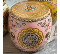 LHXLSH Taburete Decorativo De Cerámica para Jardín, Taburete Tambor Pintado A Mano con Flores Y Pájaros, para Dormitorio, Terraza, Patio(Pink)
