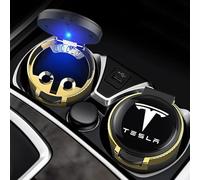 LHyfA Cenicero Coche para Tesla ModelY/Model3/S/X,Cenicero Desmontable con Tapa a Prueba de olores Sellado,Gold
