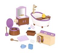 Li’l Woodzeez Juego de baño y lavandería para figuritas | Juego de 16 piezas con bañera con poste de ducha, lavabo con espejo, inodoro y lavadora-secadora para figuritas, 3 años y +