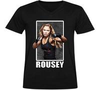 LI XIAOYA Mlsker Mens Ronda Rousey V-Neck Cotton T-Shirt Black XL