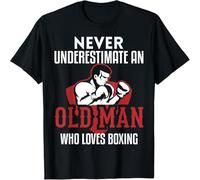 LI XIAOYA Old Man Boxing Theme T-Shirt Casual Graphic Tops Black M