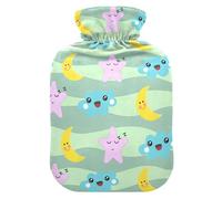 LI ZHI XIN Bolsa de agua caliente de PVC con funda de terciopelo, 1 L, 2 L, pequeña, mediana, luna, estrellas, patrón de dibujos animados