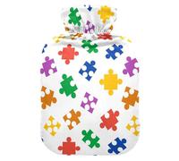 LI ZHI XIN Botella de agua caliente de PVC con funda de terciopelo, 1 L, 2 L, pequeña, mediana y colorida, diseño de rompecabezas