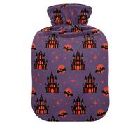 LI ZHI XIN Botella de agua caliente de PVC con funda de terciopelo, 1 L, 2 L, pequeña y mediana para Halloween, castillo, luna, estrella