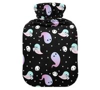 LI ZHI XIN Botella de agua caliente de PVC con funda de terciopelo, 1 L, 2 L, tamaño pequeño, mediano, diseño de fantasma de Halloween