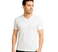 Liabel 2 piezas Camiseta Hombre Cálida 100% Algodón Gasa, Camiseta de Algodón Felpa con Cuello Redondo o Cuello en V, Camisetas Íntimas de Algodón para Hombre Invierno Hipoalergénicas, L