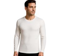 Liabel - Camiseta interior para hombre de algodón cálido de manga larga (lote de 2) suave camiseta interior de invierno efecto térmico natural blanco o negro, Blanco Gargantilla - 2pcs, L