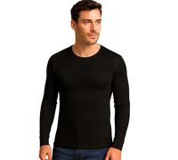 Liabel - Camiseta interior para hombre de algodón cálido de manga larga (lote de 2) suave camiseta interior de invierno efecto térmico natural blanco o negro, Negro Gargantilla - 2pcs, 3XL