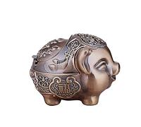 LIABI - Cenicero de cerdo, resistente al viento, con tapa, portátil, para exteriores e interiores, de metal, estilo vintage, para el hogar o la oficina, color bronce retro