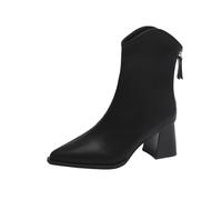 liaddkv Botines para mujer con tacón elegante, botas de cuero con cremallera trasera tacones altos botas de tacón alto botas de tacón corto botas de negocios botas de mujer botas de tobillo botas