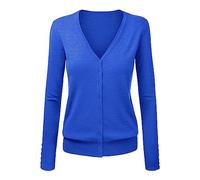 liaddkv Chaqueta de punto para mujer, cuello en V, elegante, monocolor, corto, abrigo de punto, suéter de otoño, invierno, suéter de punto con botón, cárdigan de punto fino para mujer, azul, azul, M