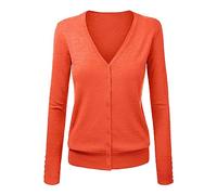 liaddkv Chaqueta de punto para mujer, cuello en V, elegante, monocolor, corto, abrigo de punto, suéter de otoño, invierno, suéter de punto con botón, cárdigan de punto fino para mujer, azul, naranja