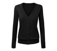 liaddkv Chaqueta de punto para mujer, cuello en V, elegante, monocolor, corto, abrigo de punto, suéter de otoño, invierno, suéter de punto con botón, cárdigan de punto fino para mujer, azul, Negro ,