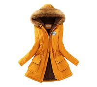 liaddkv Chaqueta larga con capucha para mujer, abrigo de transición de invierno con forro de felpa, grueso y cálido, abrigo de invierno para adolescentes, chaqueta de chándal de manga larga, Amarillo