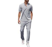 liaddkv Hombres Verano Transpirable Manga Corta Pantalones Largos De Dos Piezas Traje De Hombre Traje De Lana, gris, XL