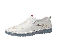 liaddkv Zapatos de conductor para hombre, zapatos de cuero suave, informales, planos, antideslizantes, para bicicleta, para hombre, 45, Blanco, 39 EU