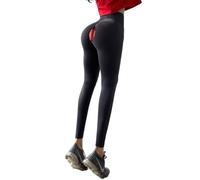 Liaeglam Pantalones de yoga con cremallera invisible, entrepierna abierta, levantamiento de glúteos, talla grande, leggings de cintura alta, Negro, L Slim