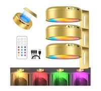 LIAISIMI 3 Piezas Aplique Luz Cuadros Sin Cable, Focos Magnéticos para Cuadros, 13 Modos de Luz de Colores RGB, Iluminación de Imagen Inalámbrica con Mando a Distancia para Marco,Pared(Dorado)
