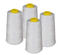 LIALINA - 4 Conos de Hilos Overlock 100% Poliéster (301 Blanco para Coser a Máquina y Remallar - 40S/2, 3000 Yardas - Hilo Para Remalladora Resistente, Duradero, Colores Brillantes de Máxima Calidad