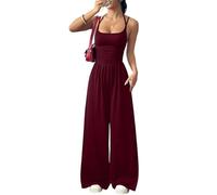 LIAMERHE Mono Largo Mujer Verano Elegante Sexy Cuello Halter Espalda Descubierta Pantalón de Pata Ancha Cintura Alta Casual Jumpsuit para Fiesta Boda Playa Overalls Moda Playsuit Burdeos L