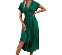 LIAMERHE Vestido Primavera/Verano Manga Corta/Larga Mujer Casual Vestidos Largos Cuello en V Elegante Plisado Vestido Línea A Vestido Largo para Fiesta en Playa
