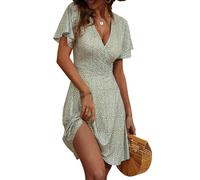 LIAMERHE Vestido Verano Mujer Corto Cuello en V - Vestido Cruzado Estampado Floral Manga Corte/Sin Mangas A-Line Elegante para Boda Invitada Fiesta Playa Vacaciones Casual Boho Chic Floral-4 M