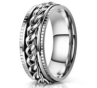 Lian Anillos giratorios de acero inoxidable para hombres y mujeres, anillos de cadena de 8 mm, color negro y plateado, 6-13, Metal, Sin piedras preciosas