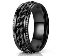 Lian Anillos giratorios de acero inoxidable para hombres y mujeres, anillos de cadena de 8 mm, color negro y plateado, 6-13, Metal, Sin piedras preciosas