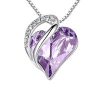 Lian Collar de plata de ley 925 con diseño de corazón infinito y piedra natal para mujer, collar con colgante de corazón de amor, piedra natal, joyería para el día de San Valentín, Plata esterlina