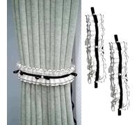 LIANCHEN 2 Pcs Alzapanos de Certina con Perla Bonito Abrazaderas Cortinas con Flores Forma de Flor Beige Abrazaderas de Cortinas para Decoración de Ventanas en Hogar y Oficina (Negro)