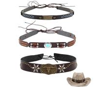 LIANCHEN 3 piezas de cuero pu ajustable de repuesto occidental occidental suplemento occidental sombrero de vaquero accesorios clásicas bandas de sombrero de vaquero para hombres, decoración,
