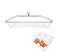 LIANCHEN 32 x 24 cm, bandeja con tapa, bandeja de panadería, bandeja de acrílico, rectangular, reutilizable, para pan, frutas, alimentos (transparente)