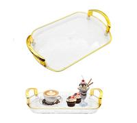 LIANCHEN Bandeja con tapa para panadería de acrílico, bandeja rectangular para servir pan, frutas, alimentos (transparente+oro)