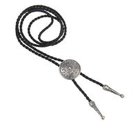 LIANCHI Corbata de bolo negra occidental para hombres y mujeres, de cuero nativo americano, plateado, flor (Flower Silver), 70